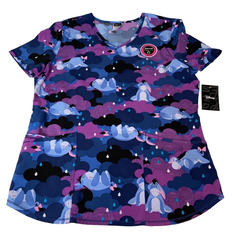 Disney Eeyore Scrub Top Womens Medium V-Neck Medical Wear WM14T74SLA